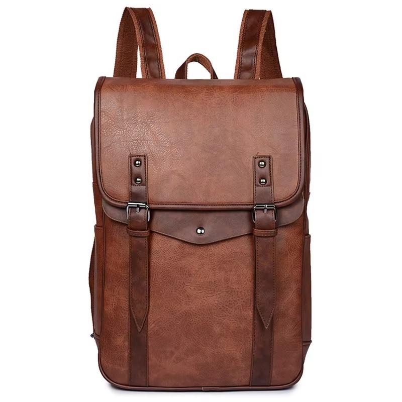 Multifunctional Vintage Waterproof Backpack Men Luxury School Bags Leather Backpacks Travel Retro 15.6 Inch Laptop Bag For Men