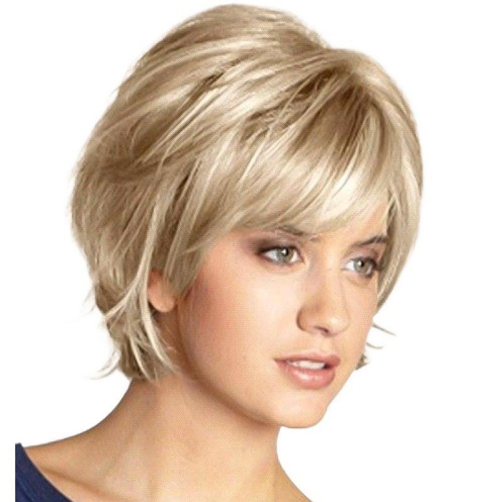 

Элегантный женский короткий парик-накладка прямые волосы пышная косая челка золотисто-белый высокотемпературный шелк парик-накладка белый