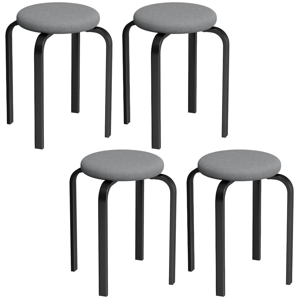 Stackable Stools Modern Cushioned Round Backless Stools Set of 4 Kitchen Dining Room Dark Grey