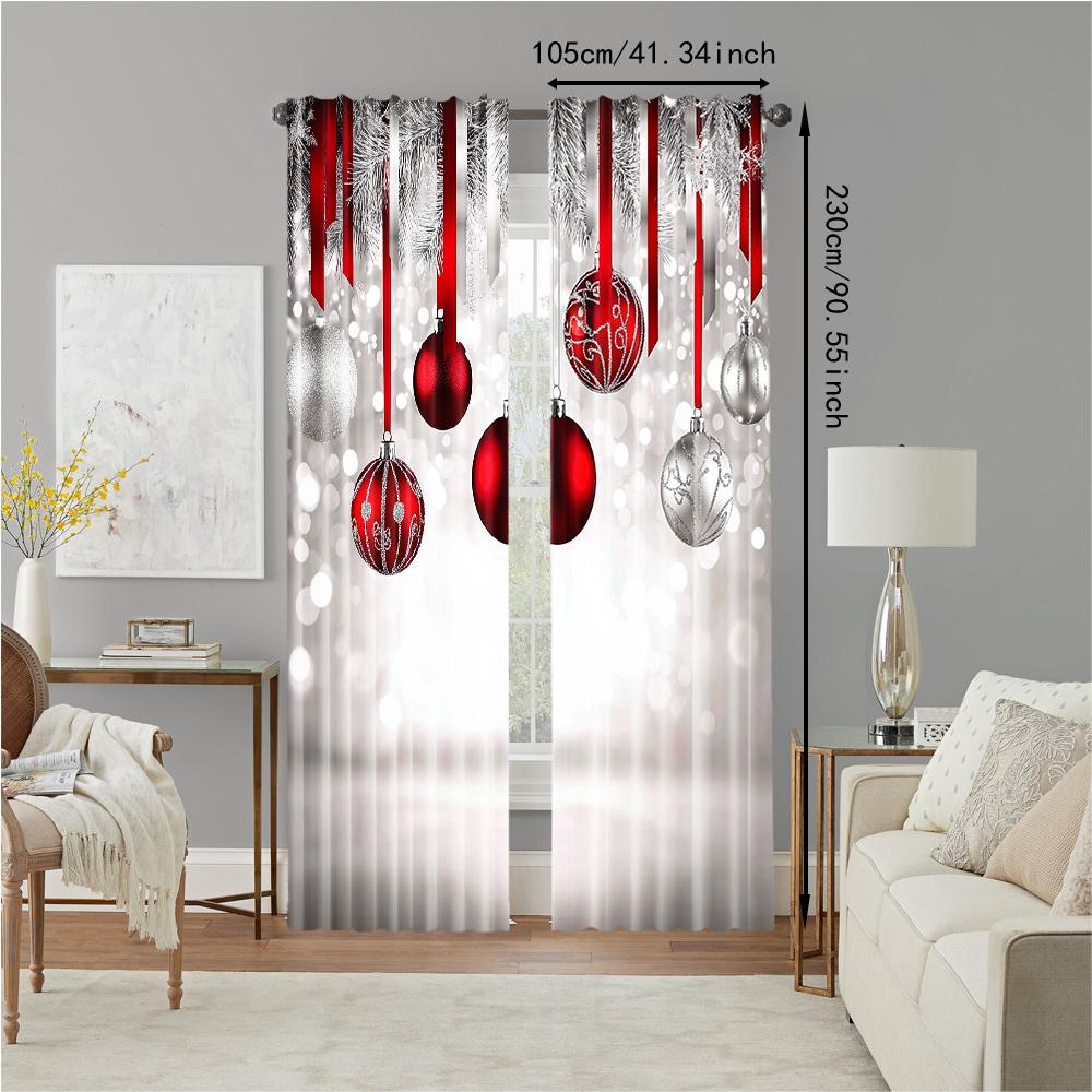 2Pcs Christmas Theme Window Curtain Digital Printed Window Drape For Festive Home Decor Rod Pocket Design For Easy