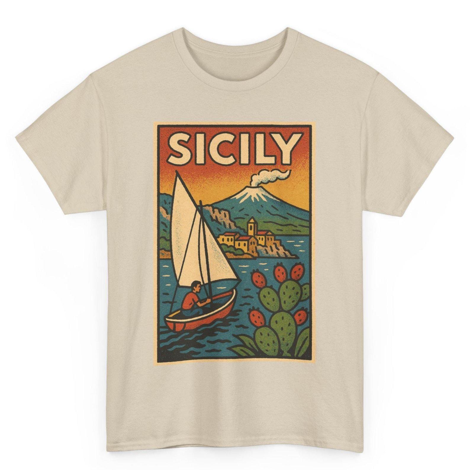 Sicily T-Shirt: Retro Comic Style Italian Island Graphic Tee L