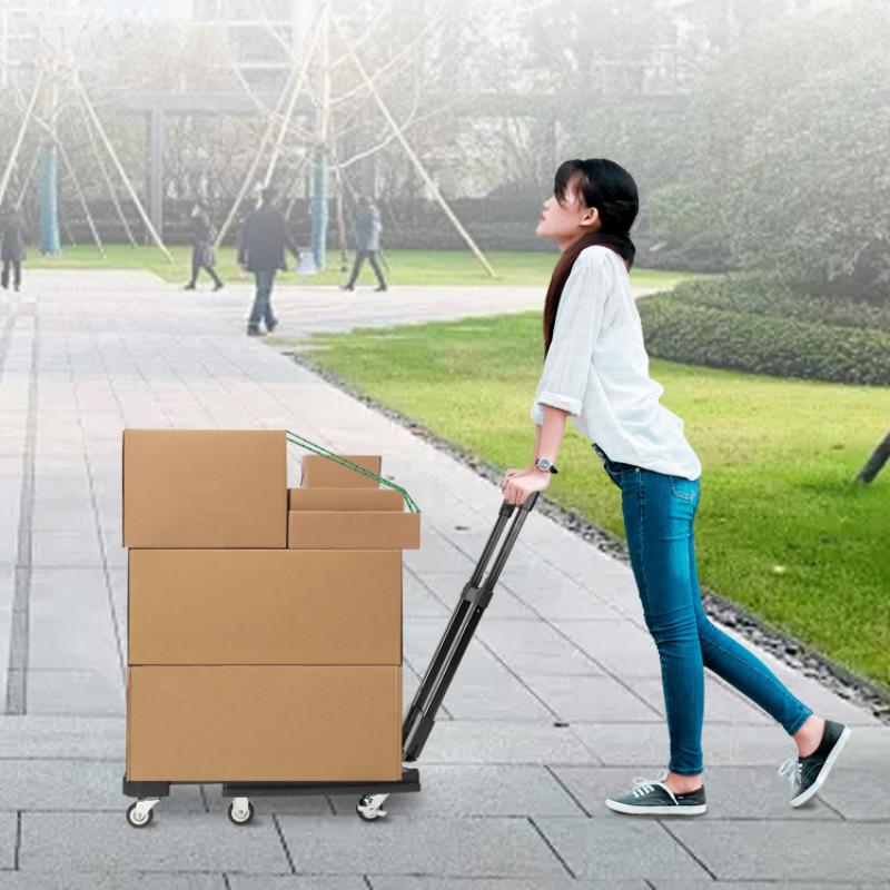 150KG Load Bearing Hand Pushed Tool Cart Portable Flatbed Handcart Household Foldable Silent Trolley