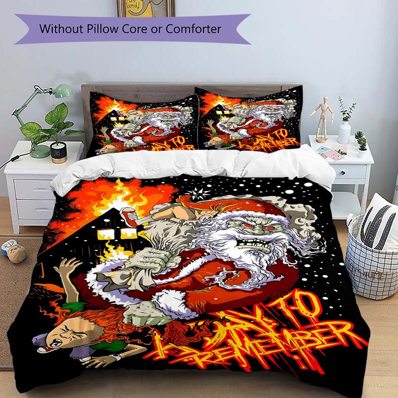 

3pcs Horror Themed Santa s Curse Quilt Cover Set (1 Quilt Cover + 2 Pillowcases Without Pillow Core), High-Definition Printing for Home and Dormi 135x200cm