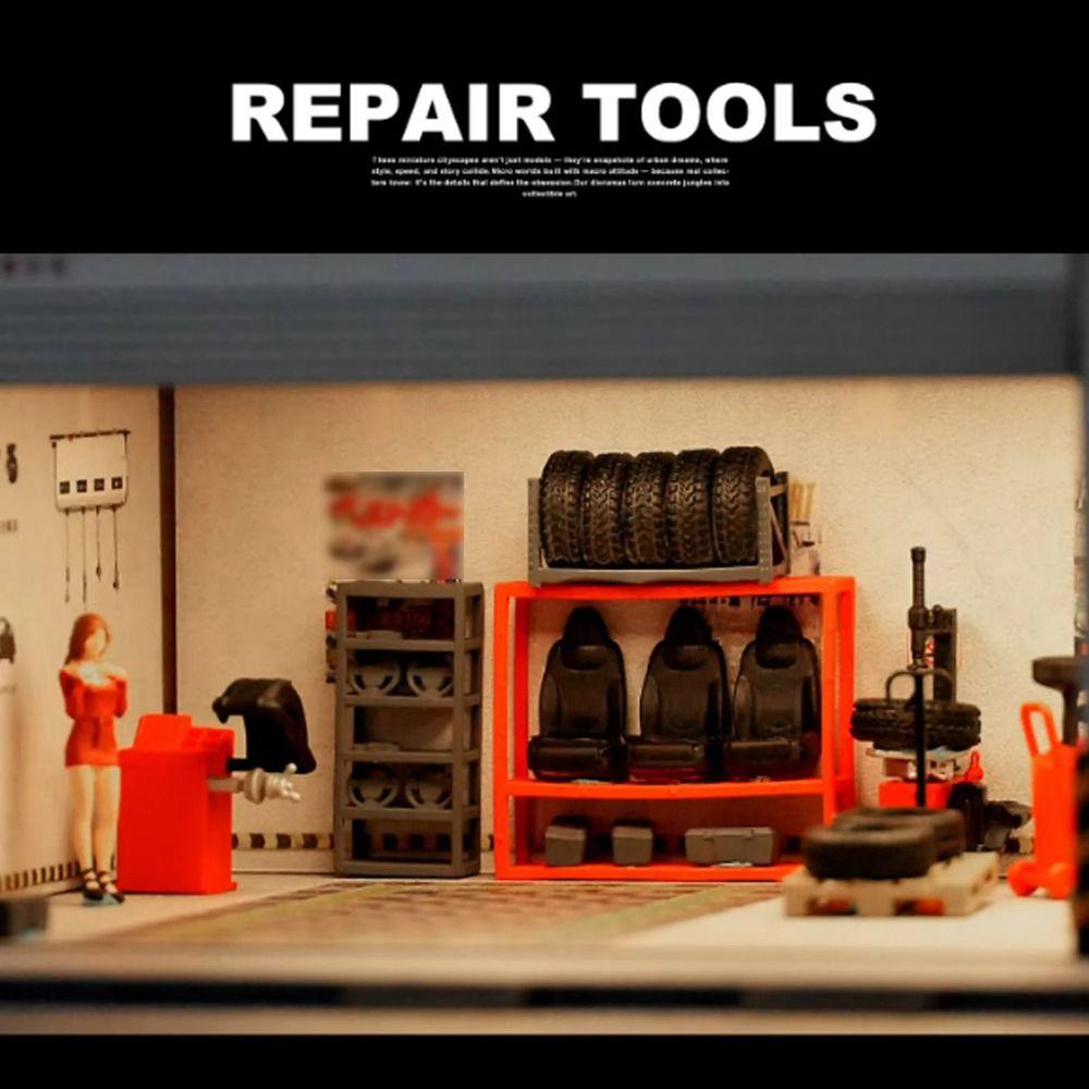 1/64 Scale Simulation Car Repair Tools Model Assembly Garage Scene Display Miniature Landscape