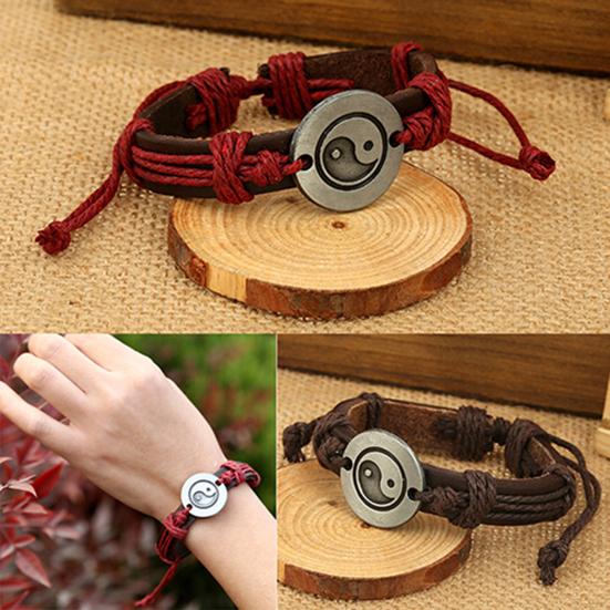 Unisex Eight Diagram Faux Leather Rope Weave Charm Infinity Multilayer Bracelet for Party