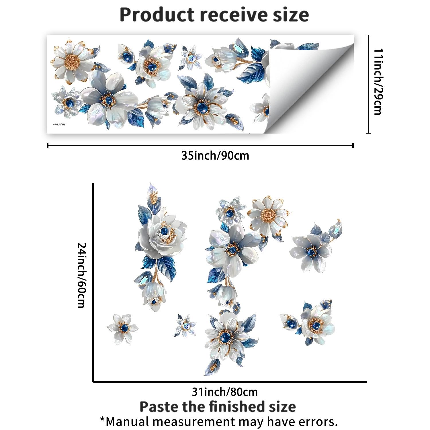 

3D Blue White Floral Wall Sticker Self-Adhesive Removable for Living Room Bedroom Background Wall Decor 29x90cm різнокольоровий