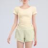 Women's V-Neck Short Sleeve Sports T-Shirt - Solid Color, Breathable, Slimming Fitness Top for Spring/Summer.