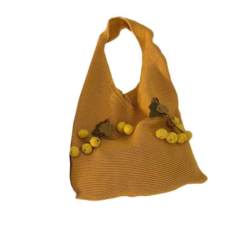 Niche Fashion Wool Knitted Bag Women's  New Literary Cherry Tote Bag Large-capacity Woven Shoulder Bag
