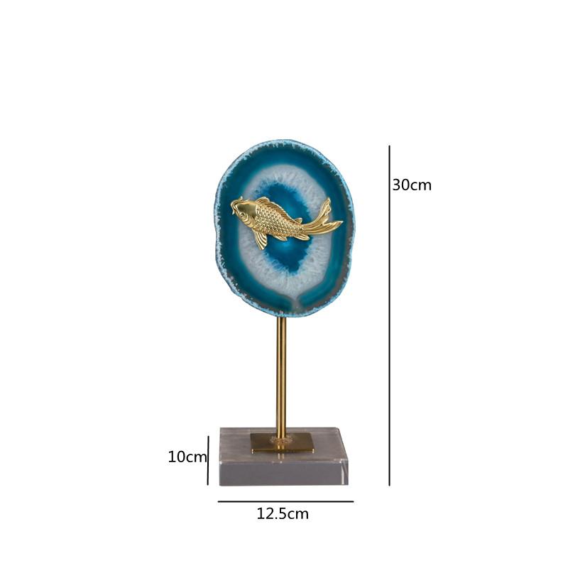 

Blue Agate Piece Koi Transparent Crystal Sculpture Decoration Ornament, Living Room TV Cabinet Room Aesthetic Decoration