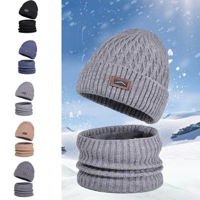 Winter Ear Protection Pullover Cap Outdoor Riding Knitted Wool Cap Men's Velvet Warm Hat Scarf Set