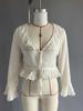 European & American Style Women's Chiffon Shirt with French Lace-up Waist, Embroidered Ruffles, and Long Sleeves