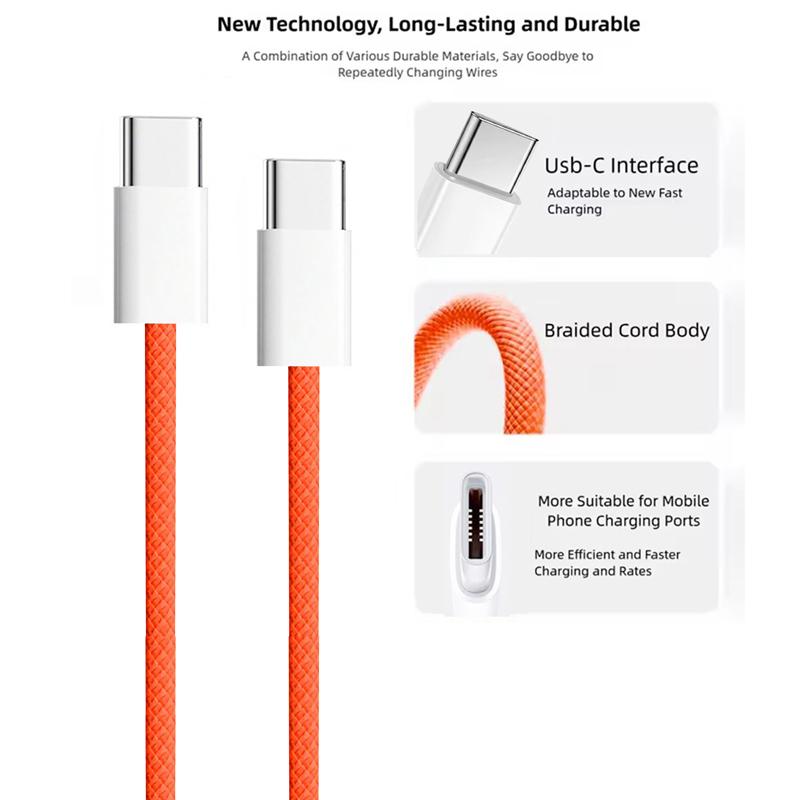 5Pcs 10Pcs USB C to Type C Color Cable Fast Charging For Apple Phone15 16 Huawei Xiaomi Samsung Type C Weaving Cable Accessories