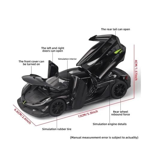 1:32 Koenigsegg Jesko Alloy Diecast Sports Car Model with Sound and Light Pullback, Black