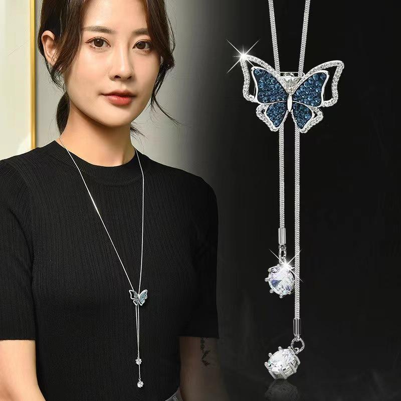 Luxury Non-Fading Korean Fashion Sweater Necklace: Autumn/Winter Women's Niche Design Pendant