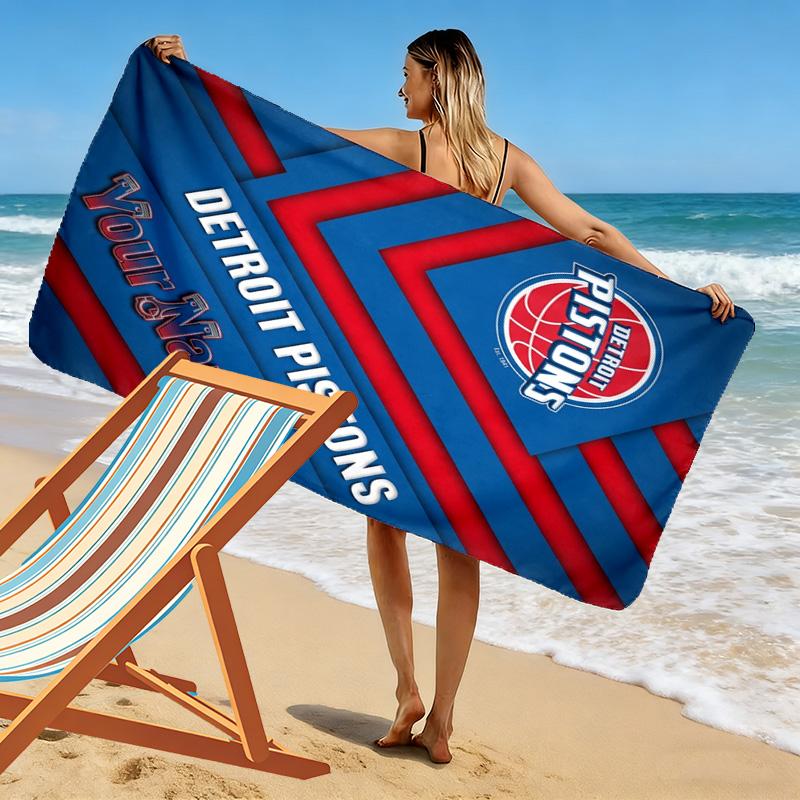 Name Custom Detroit Pistons Print Beach Towel, Large Soft Quick Dry Towel for Beach Camping Swimming