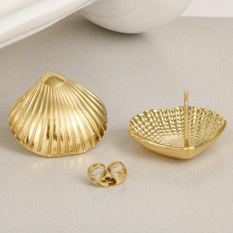 Real Gold Plated Ocean Animal Sea Star Conch Shell Metal Spiral Stainless Steel Ear Studs Earring For Women Men Jewelry Piercing