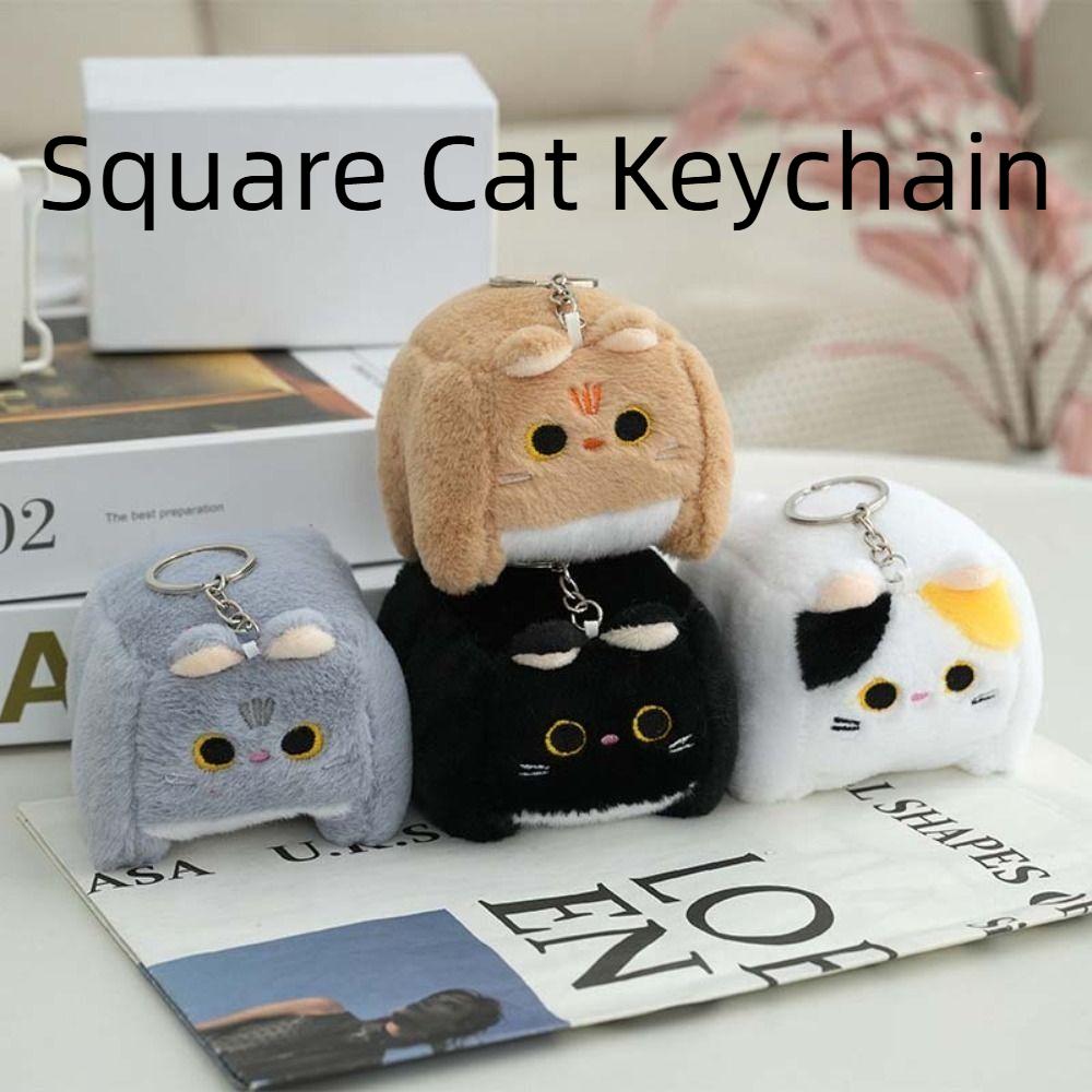 Soft Square Cat Plush Keychain Block Cat Kitten Plush Doll Keyring  Decorations