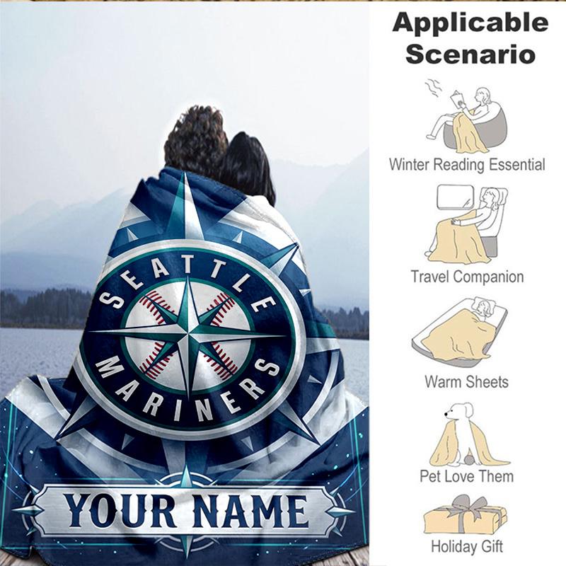 1PC Custom Name Blanket Mariners Team Logo Flannel blankets Patterns Throw Blanket All-Season Soft Gift for Couch, Bed, Camping, Birthday gifts