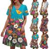 Women's Casual Fashion V-Neck Short Sleeve Floral Print Dress