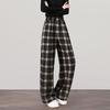 Women's Retro Plaid Elastic Waist Wide-Leg Pants