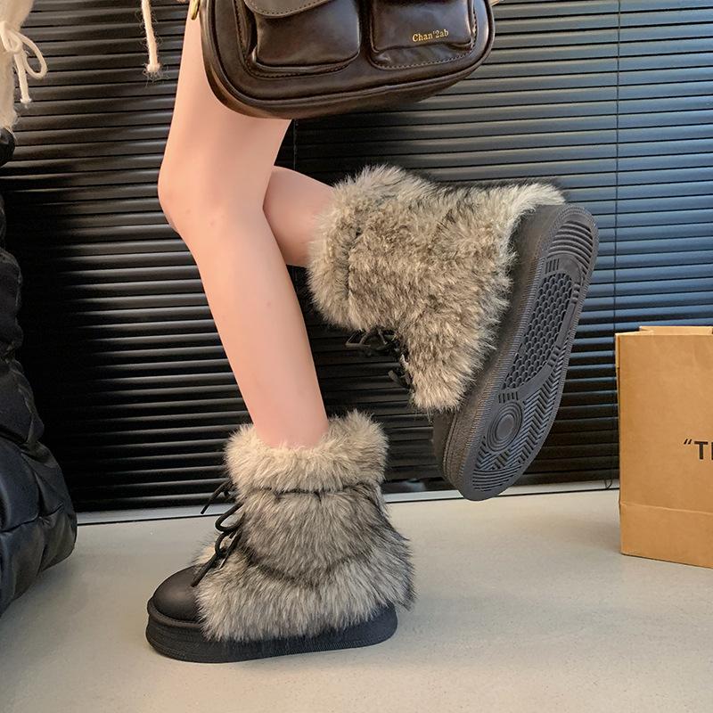 Fashion Trend Fleece Thickened Heightened Thick-soled Snow Boots Women's 2025 New Winter Warm Fluffy Women's Cotton Boots