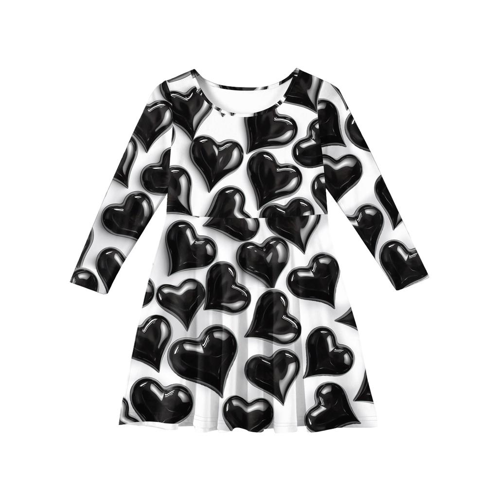 Sommer-Prinzessinnenkleid für Mädchen, Langarm A-Linien T-Shirt-Kleid Valentinstag