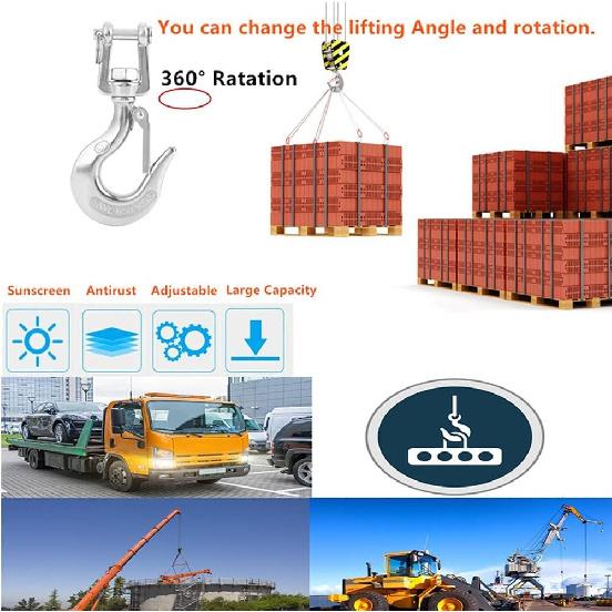 Walfront 304 Stainless Steel Swivel Lifting Hook with 650kg/1000kg WLL, Silver, 13.56.5cm/5.312.56in (650KG), 15.58.5cm/6.13.35in(1000kg), 258g458g,