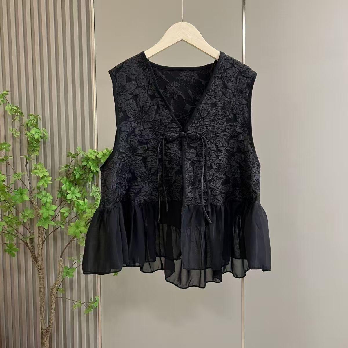 

2025 Black Frog Button Jacquard Vest - Chinese-Style Fashion One Size чёрный