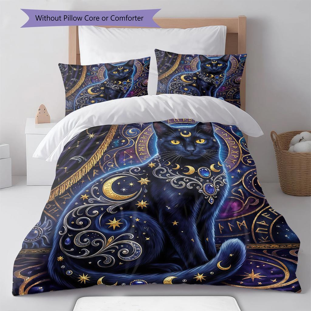 Flower Cat Crow Pattern Bedding,Quilt Set Quilt Cover Pillowcase Home Birthday Gift (1 * Duvet Cover + 2 * Pillowcase, Without Core)