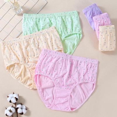 100% Cotton High-Waisted Plus Size Breathable Patterned Women's Panties - Comfortable Triangle for Middle-Aged and Elderly Moms