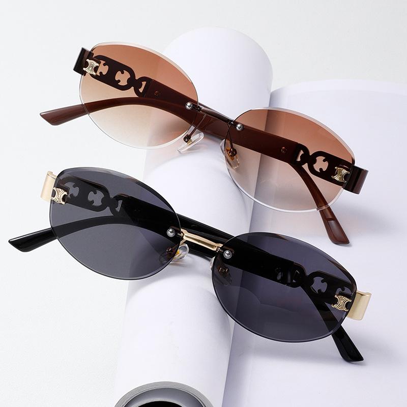 

Arc De Triomphe Модные солнцезащитные очки Овальные очки без оправы Солнцезащитные очки с отделкой Солнцезащитные очки для женщин