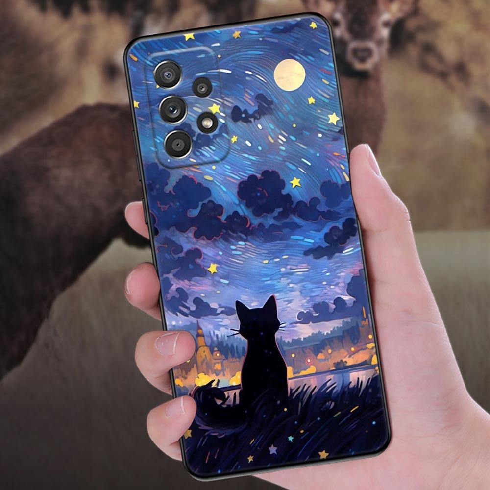 Painting Starry Sky Cat Phone Case For Samsung Galaxy A57 A56 A37 A55 A36 A26 A54 A52 A35 A34 A25 A17 A16 A15 A07 A06 Soft Cover