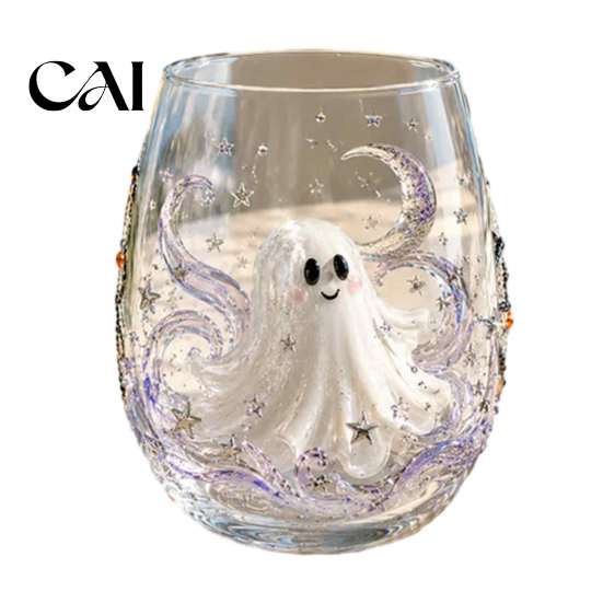 Pumpkin Ghost Glass Halloween Tumbler, Embossed Cat Bat Drinking Glass, Spooky Kitchen Decor Stemless Beverage Cups, Seasonal Drinkware for Party Home