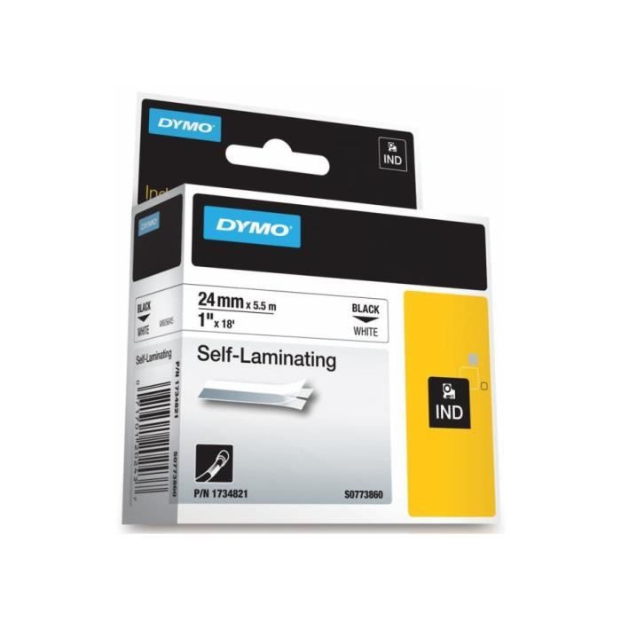 DYMO Rhino - Etiquettes plastifiées pour fils et cables 24mm x 5.5m - Noir sur Blanc