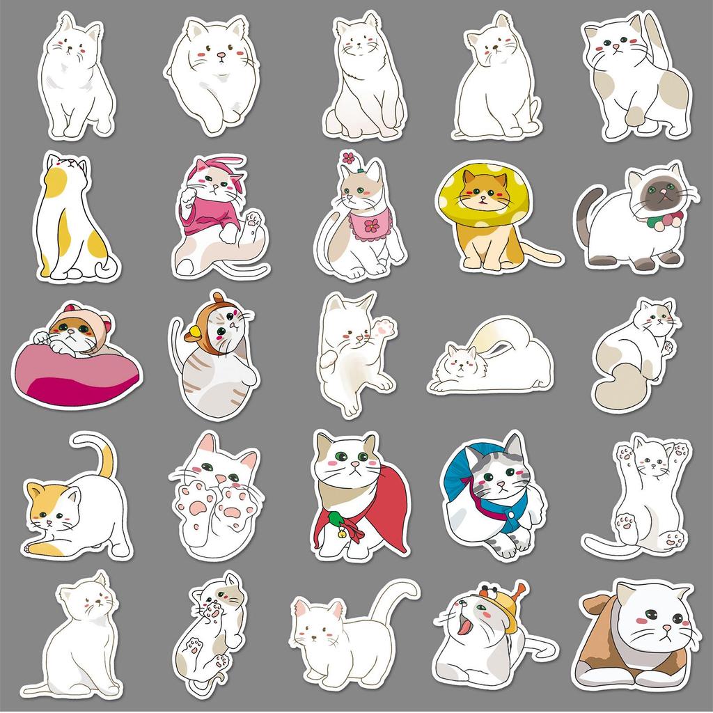 50 Cute Kitten Doodle Stickers: Original Guka Cartoon for Journals, DIY Projects, Water Bottles, Suitcases - Waterproof, 50 Sheets