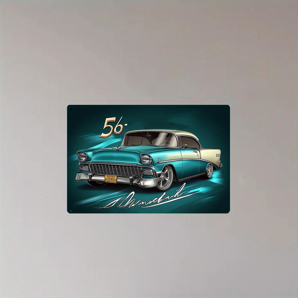 2D flat Wooden 30*20cm Vintage 1956 Desperate Enterprises Sign Teal and White Classic Car Design with 'MINDDRIFT' Artistic, Wall Decoration, Suitable