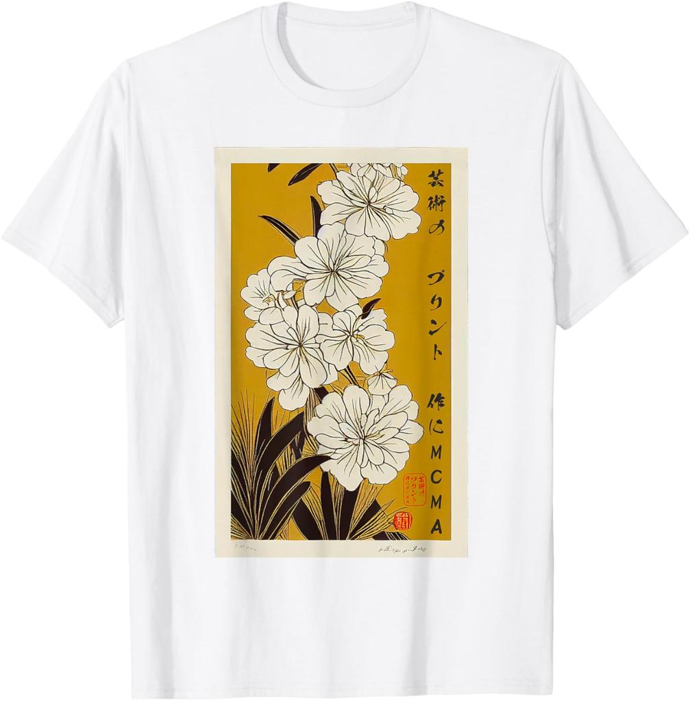 Japanese Floral Art Ukiyoe Print Mens Cotton Graphic Tee Casual Short Sleeve TShirt