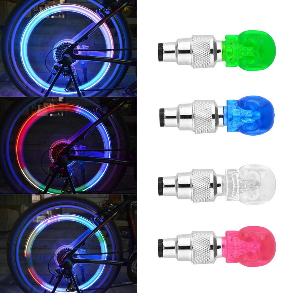 2Pcs Skull Head Valve Stem Cap LED Light Bike Bicycle Motorcycle Wheel Tire Lamp