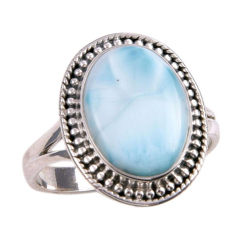 Natural Republic Larimar Gemstone 925 Sterling Silver Jewelry Ring Size 8.5 y9P60