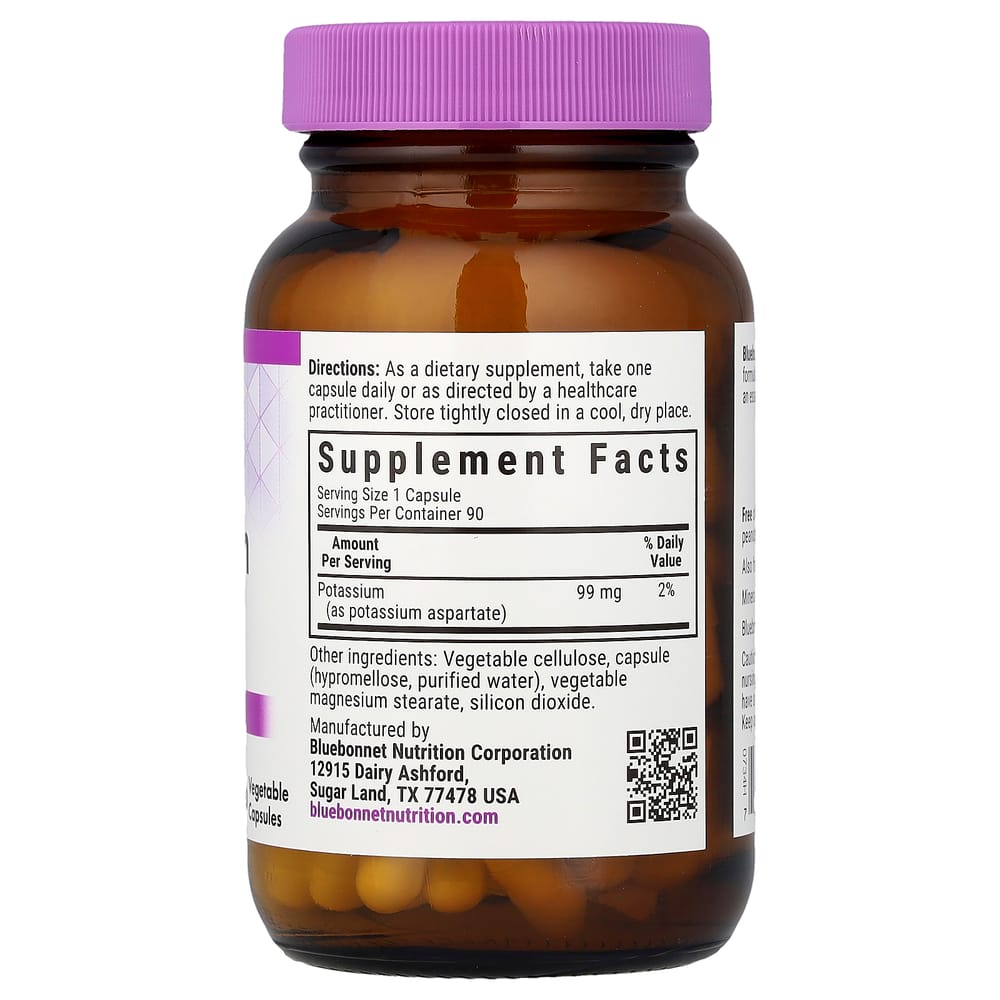 Bluebonnet Nutrition Potassium 99mg Veggie Capsules, 90 Count