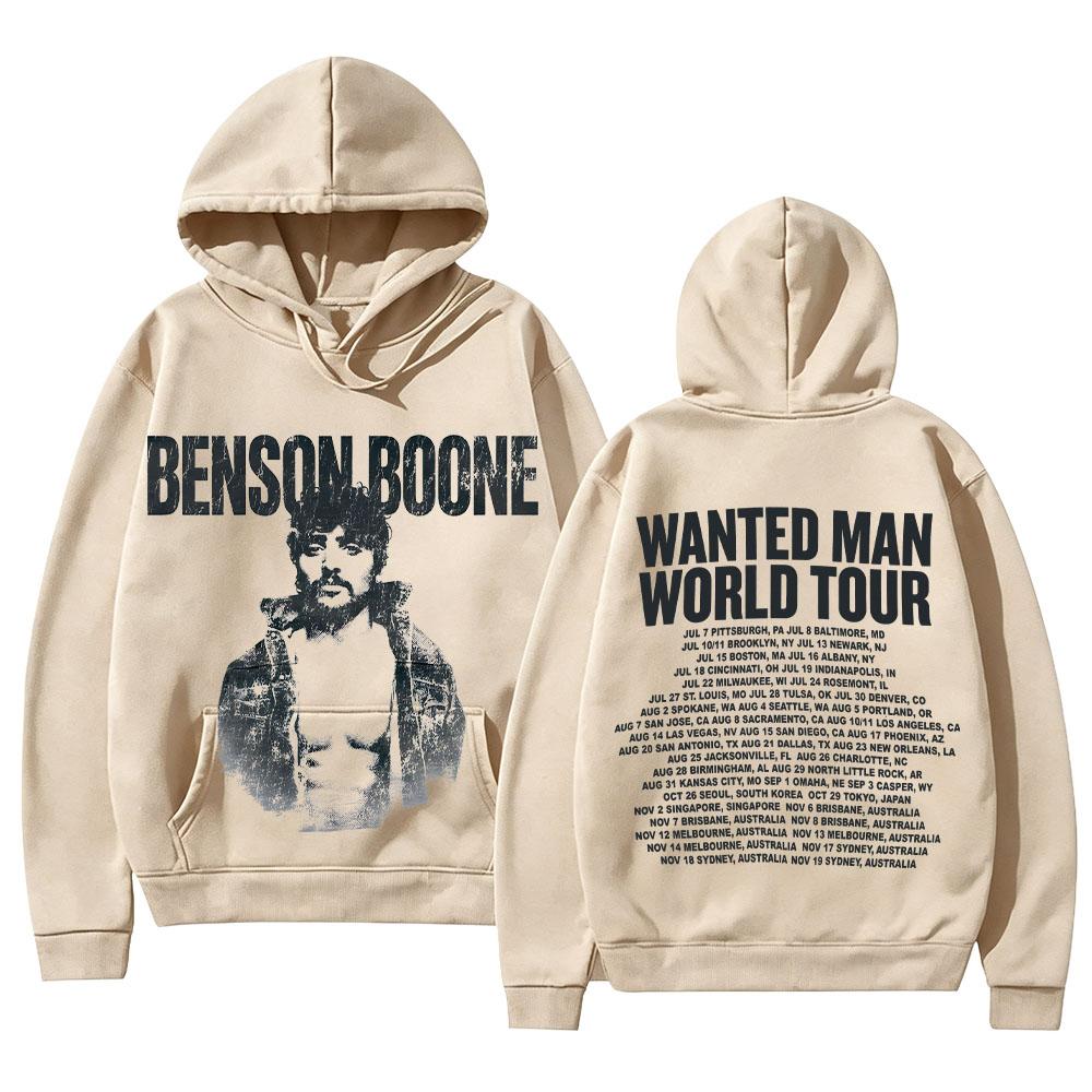 Benson Boone Merch Sweatshirts Wanted Man Asche Hoodie Mode High Street Kapuzenpullover Unisex Vintage Ästhetik Grafikdruck Pullover