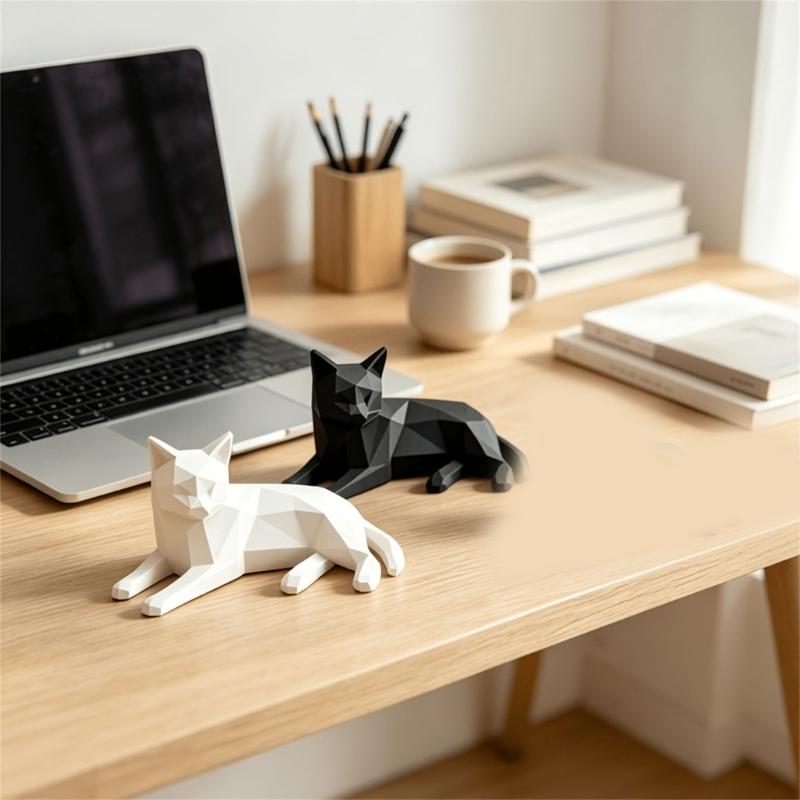 Figurine de Chats Géométriques Imprimée en 3D pour Décoration de Bureau, Accent de Table, Sculpture d'Animal pour Étagères, Tables Basses et Tables de Chevet