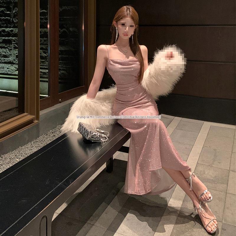 2024 Französisches Society-Glitzer-Rückenfreies Fishtail-Kleid für Damen