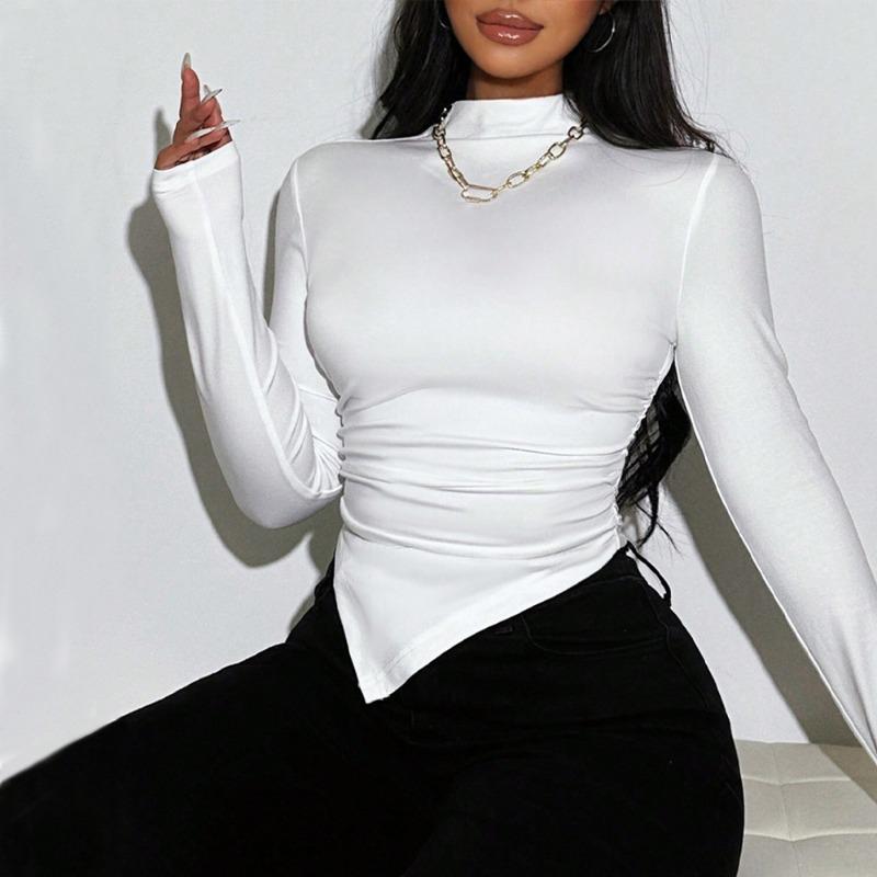 

International Site Best Selling Women s Clothing Simple Pure Lust Style Spring and Summer High-cold Temperament Slim Short Top XL білий