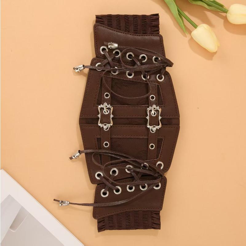 Lace Strap Leather Waist Seal Outer Cover Women's Decoration Body Sculpting European and American Retro Elastic Waist