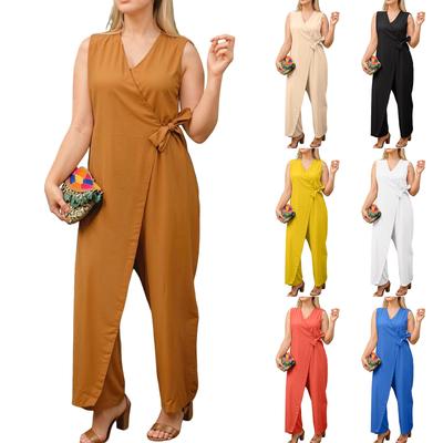 Damen Jumpsuit Lässiger einfarbiger ärmelloser V-Ausschnitt Reißverschlussriemen Jumpsuit