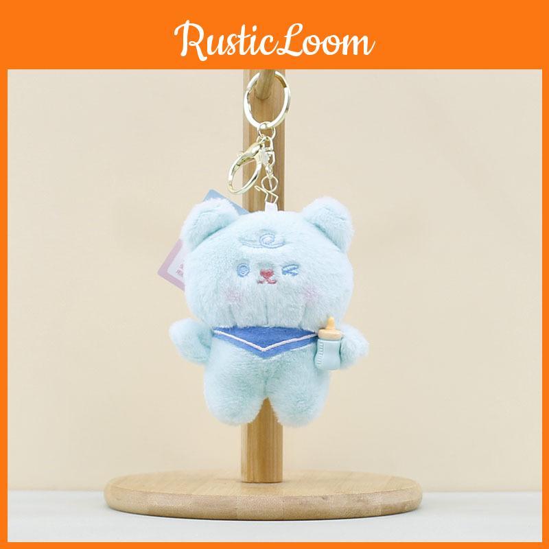 Cartoon Plush Cute Bear Doll Keychain Soft And Cuddly In Light Gray Blue Pink White