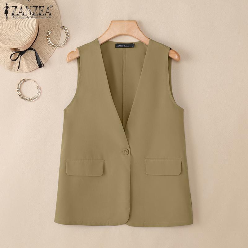 ZANZEA Chaleco de Verano Casual para Mujer con Cuello en V, Color Sólido y Sin Mangas