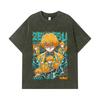 275 GSM Washed T-shirts 100% Cotton Demon Slayer V100 Zenitsu Print Unisex Heavy Cotton T Shirt