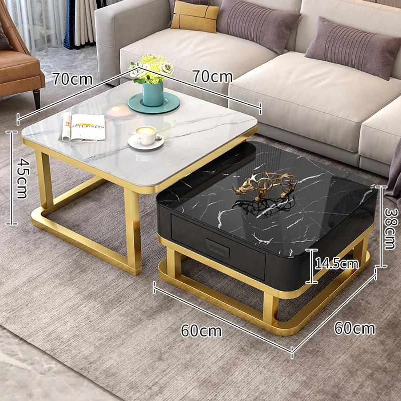 Tempered Glass 2 In 1 Combination Coffee Table with Solid Wooden Drawer Storage Center Table for Living Room